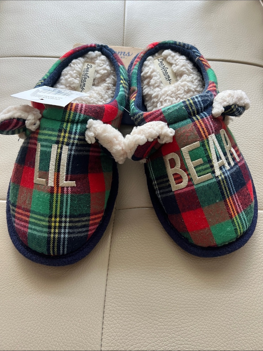 Lil Bear Plaid Slippers - Multicolor